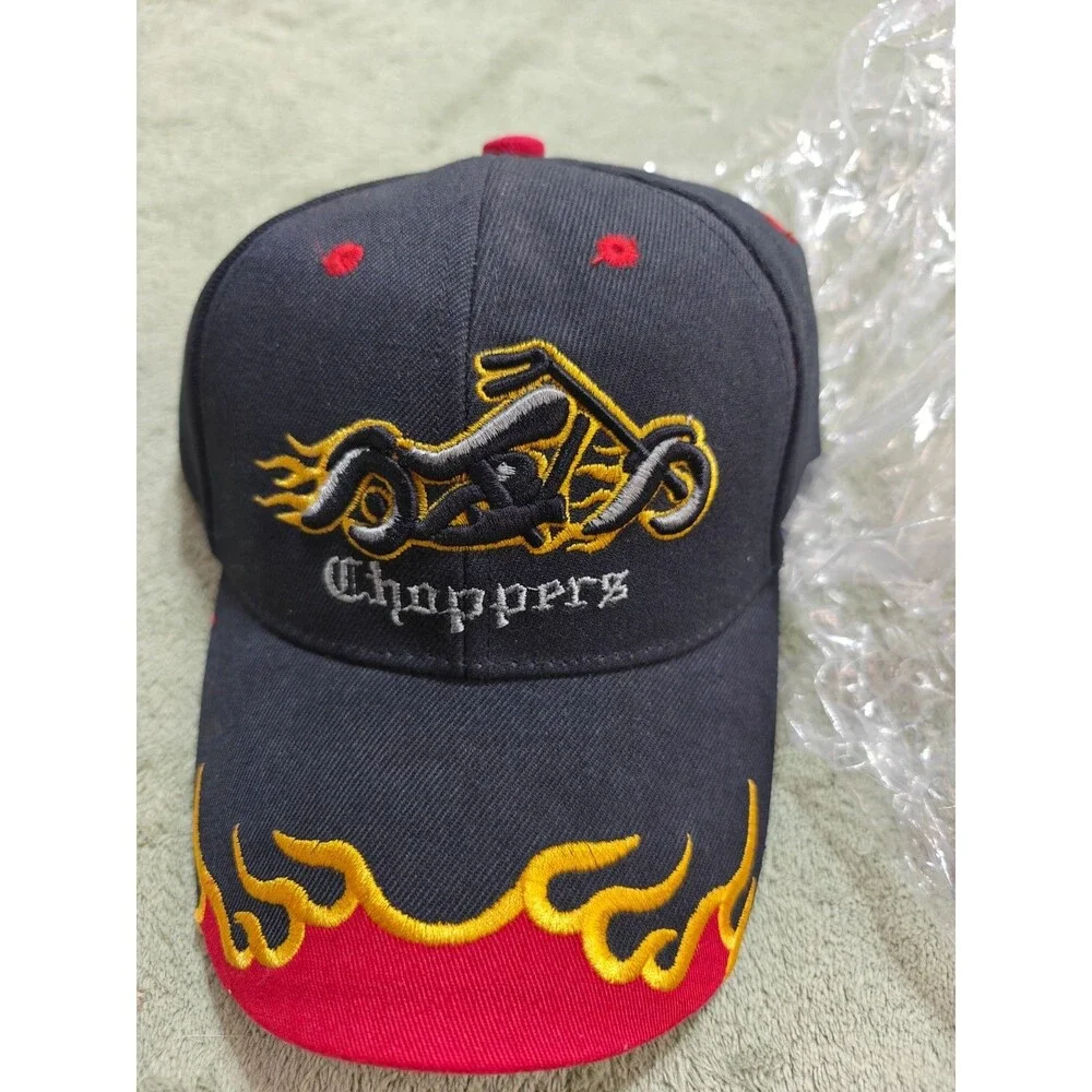 Lot of 2 Choppers Mens Baseball Cap Hat Flame Biker Embroidered NWT Black Red